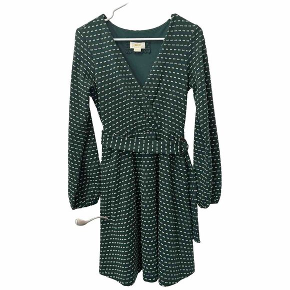 Maeve Anthropologie Malta Green Knit Belted Long Sleeve V-Neck Dress X-Small - Picture 1 of 4